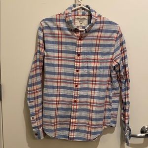 Blue, red and white plaid button down - mens M